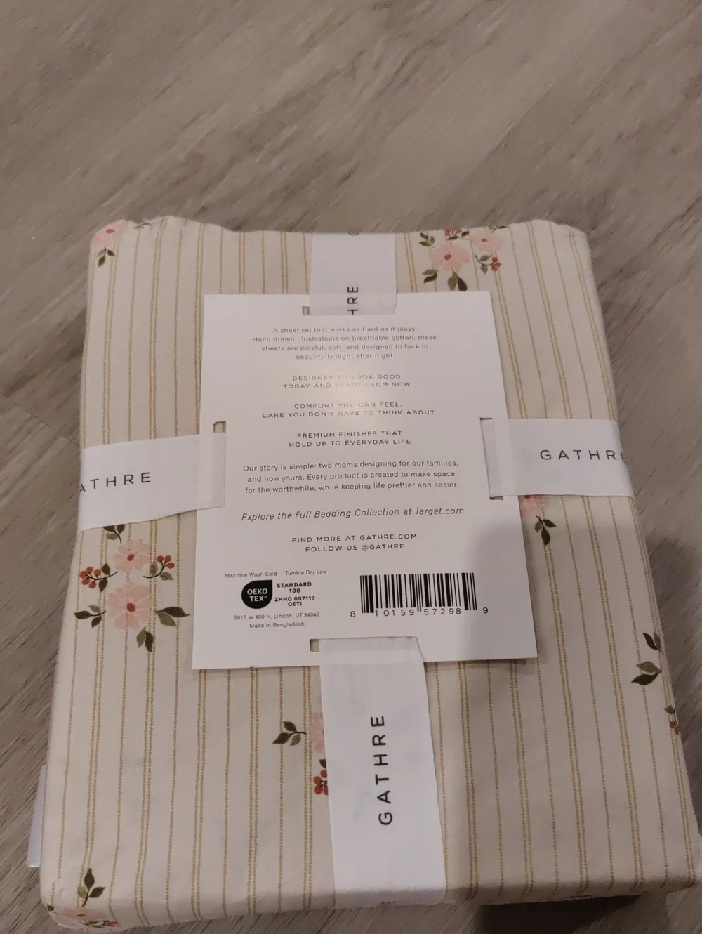 New!Y2K Gathre Floral Whimsical Stripe Cotton Full Sheet Set Cottagecore Chic